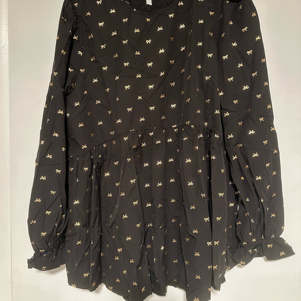 SHEIN Black Top with Gold Bow Accents